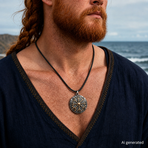 Compass Necklace with Rope, Dark Silver/Gold
