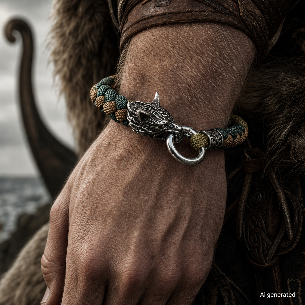 Fenris Viking Bracelet, Green/Gold