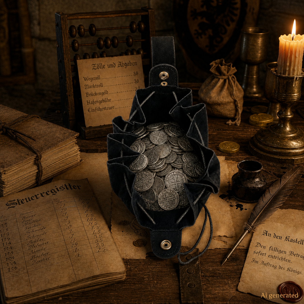Medieval Riveted Drawstring Coin Purse, Black