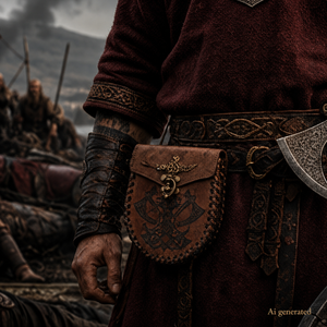 Viking Belt Bag, War Axes, Brown
