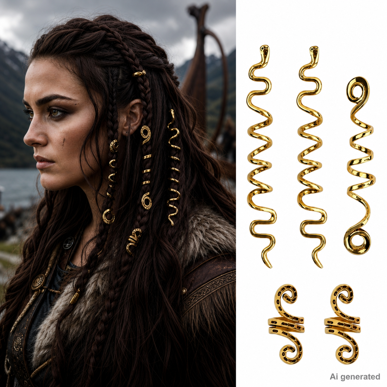 Viking Nordic Braided Snake Hair Rings, Gold