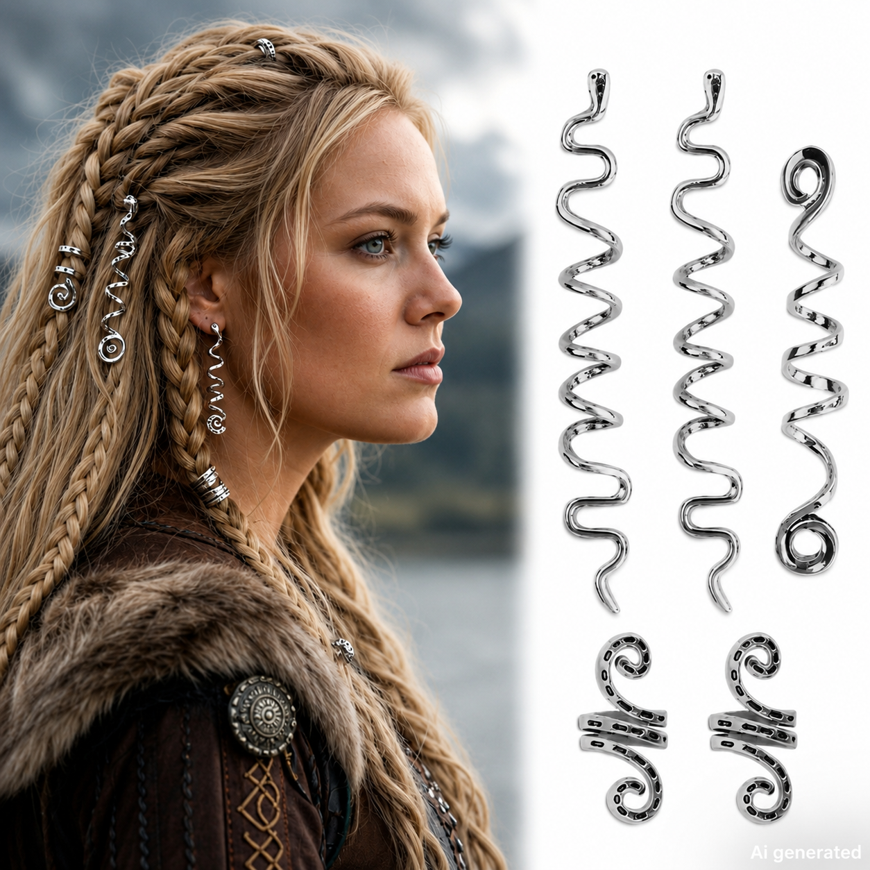 Viking Nordic Braided Snake Hair Rings, Silver