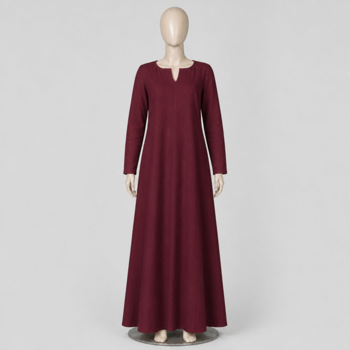 Thora Handmade Linen Medieval Dress, Burgundy