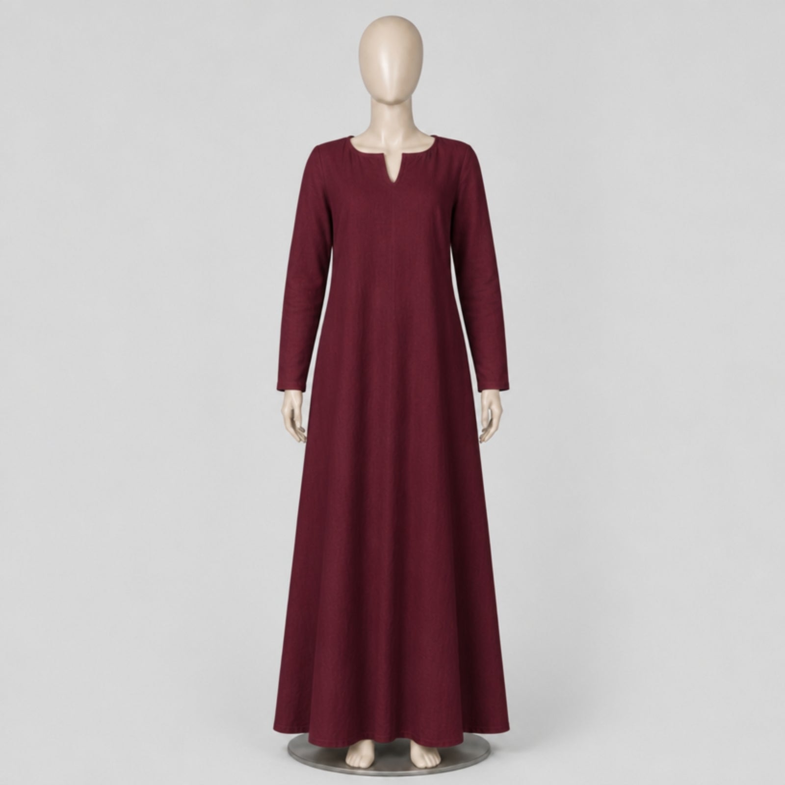 Thora Handmade Linen Medieval Dress, Burgundy