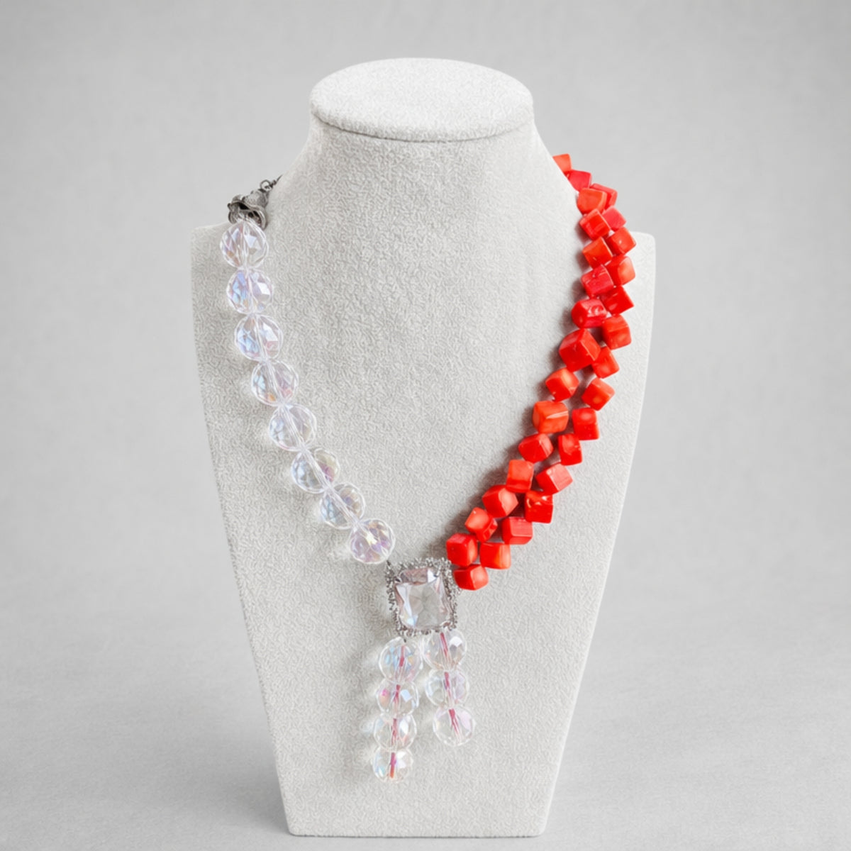 Cubic Coral Stone Necklace, Red