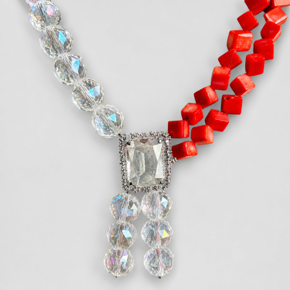 Cubic Coral Stone Necklace, Red
