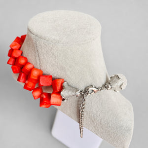 Cubic Coral Stone Necklace, Red