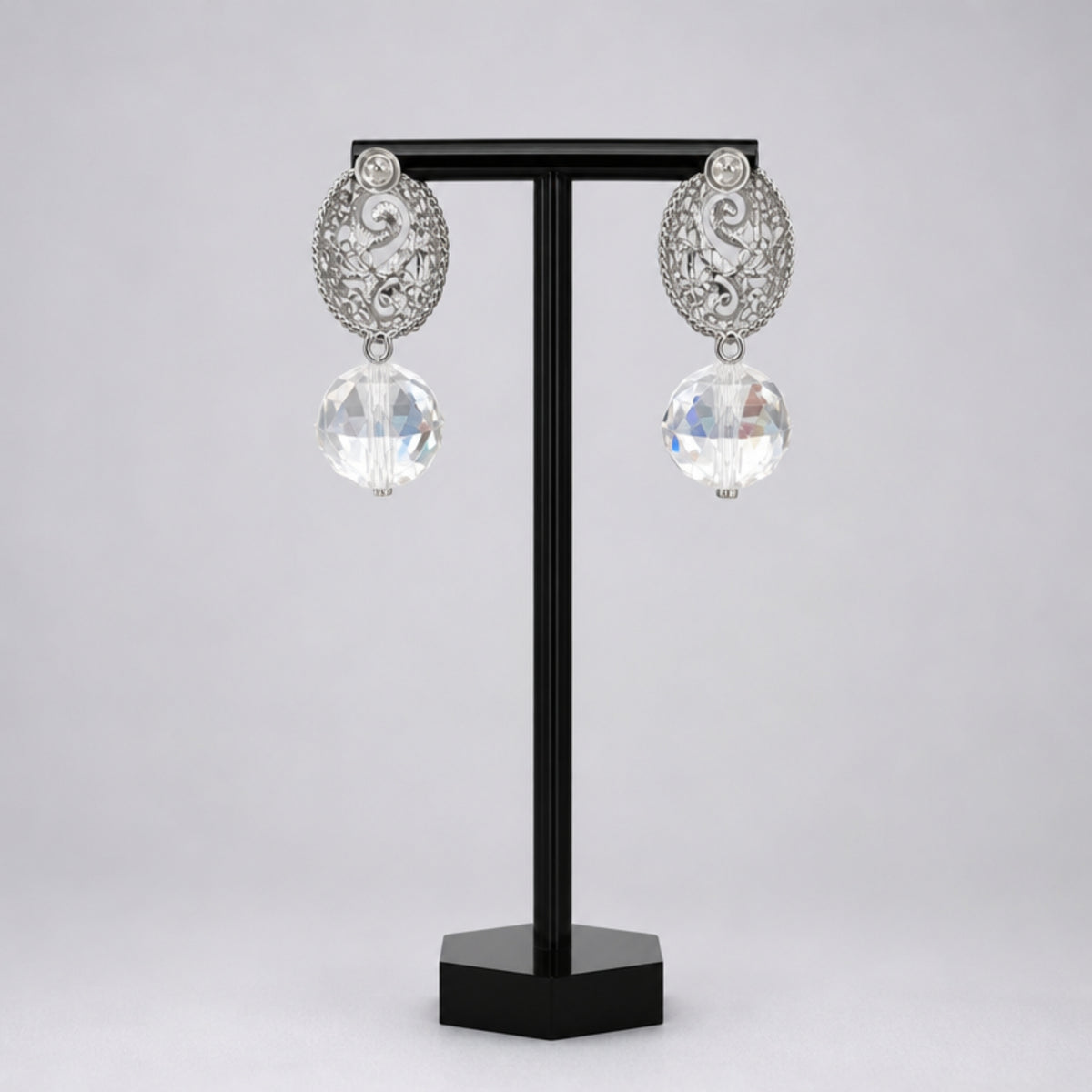 Vintage silver-tone dangling earrings, glass beads