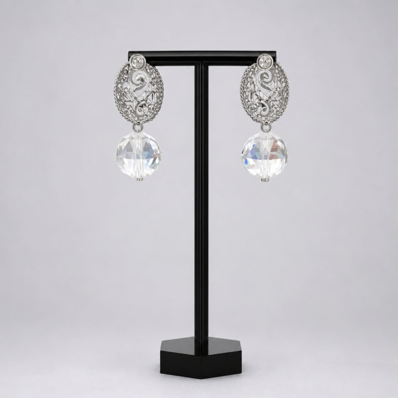Vintage silver-tone dangling earrings, glass beads