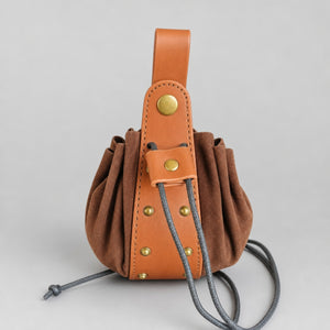 Medieval Riveted Drawstring Coin Purse, Brown