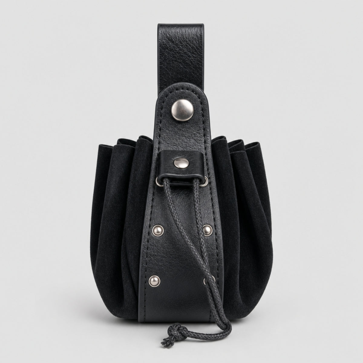 Medieval Riveted Drawstring Coin Purse, Black