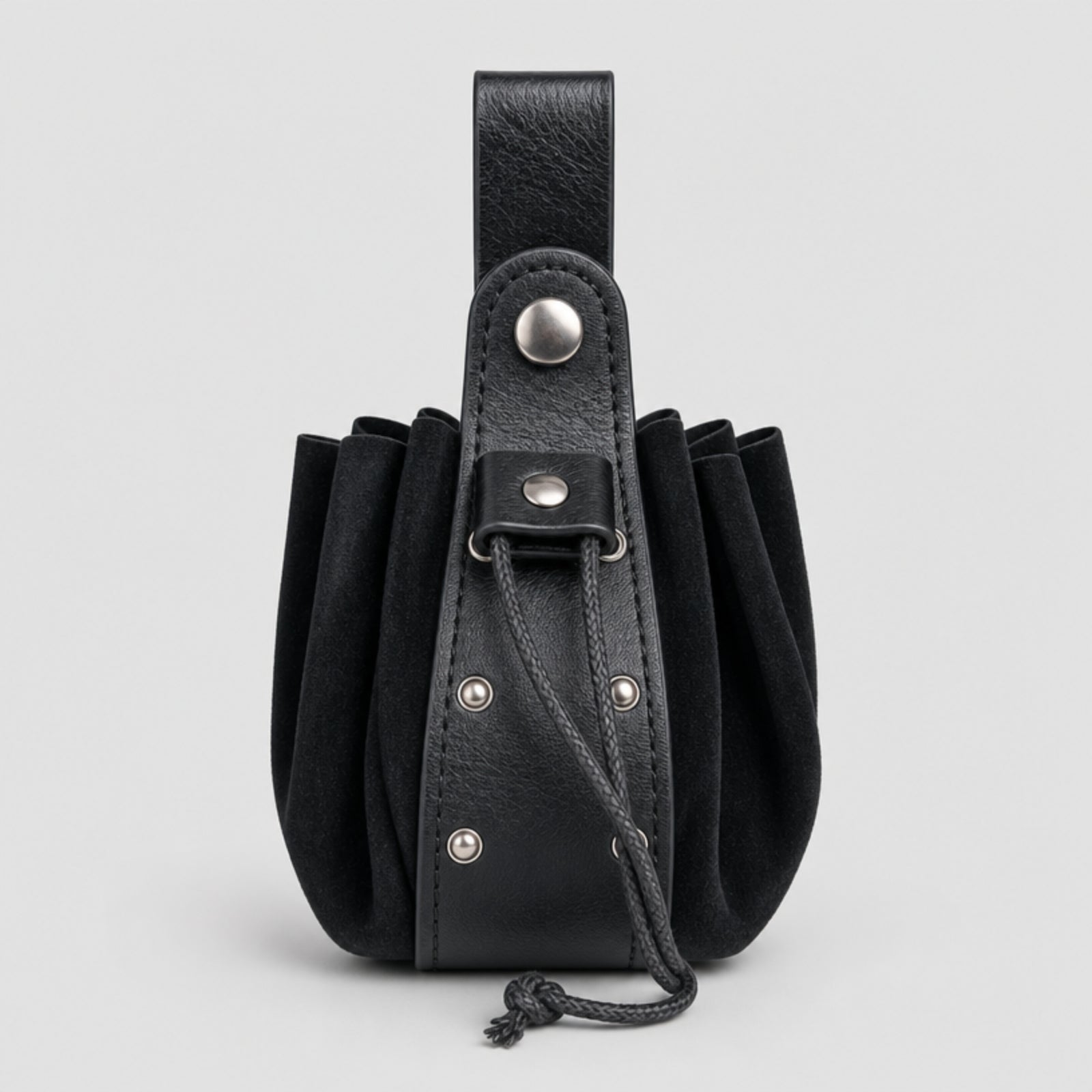 Medieval Riveted Drawstring Coin Purse, Black