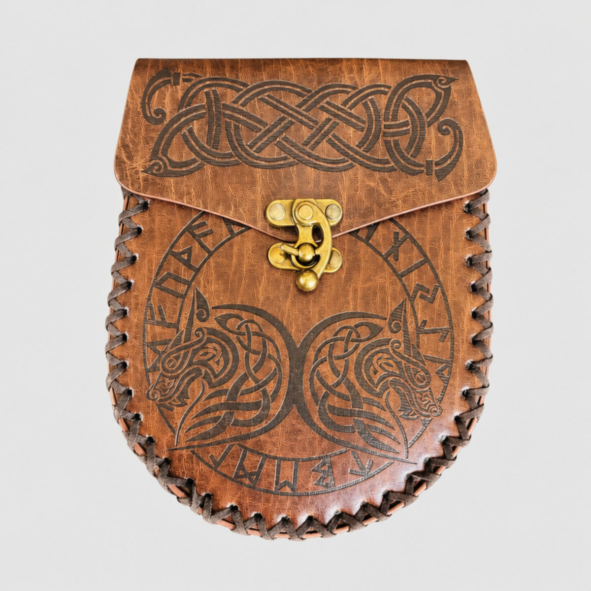 Viking Belt Bag, Wolf Tribal, Brown