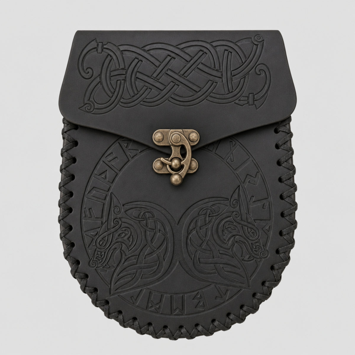 Viking Belt Bag, Wolf Tribal, Black