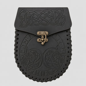 Viking Belt Bag, Wolf Tribal, Black