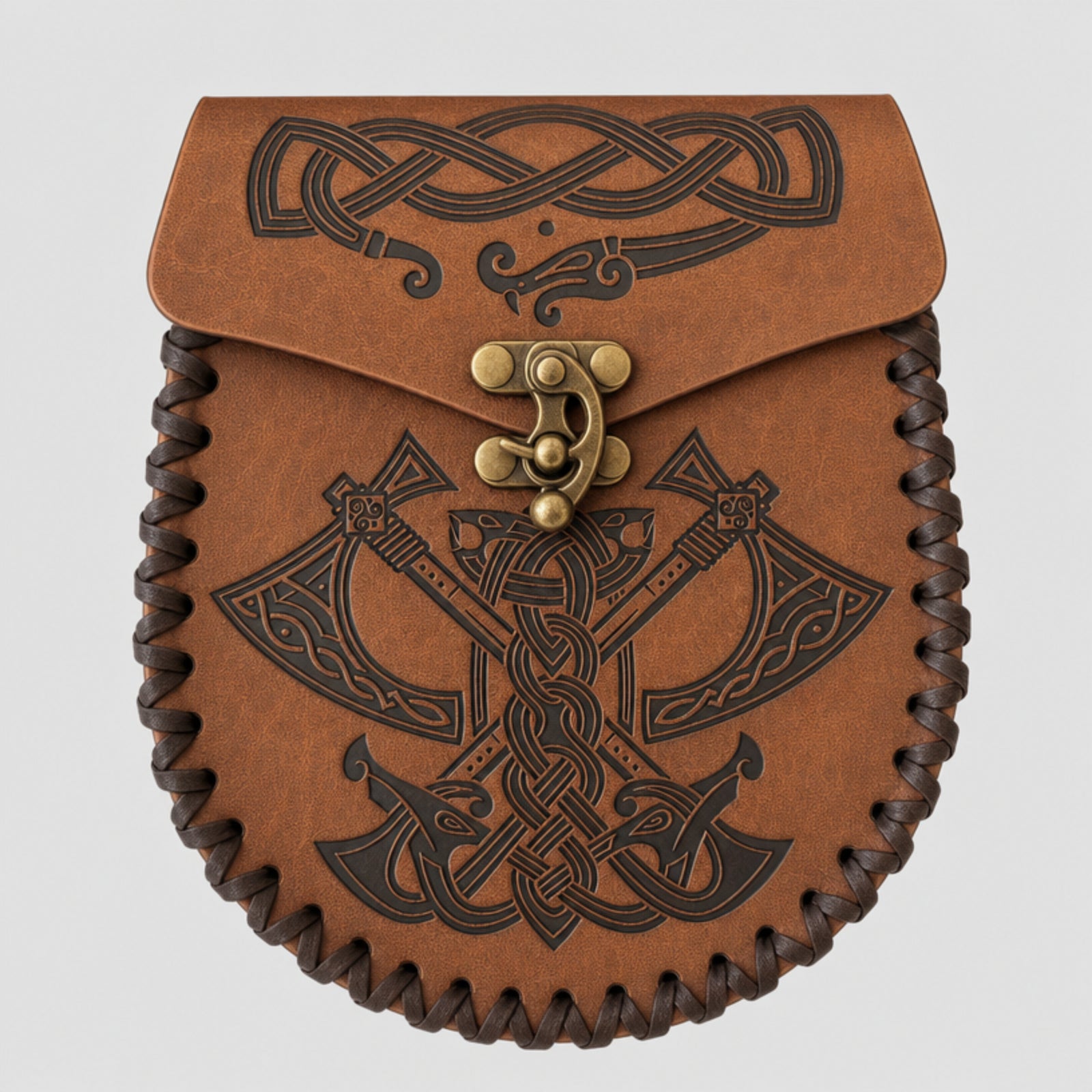 Viking Belt Bag, War Axes, Brown