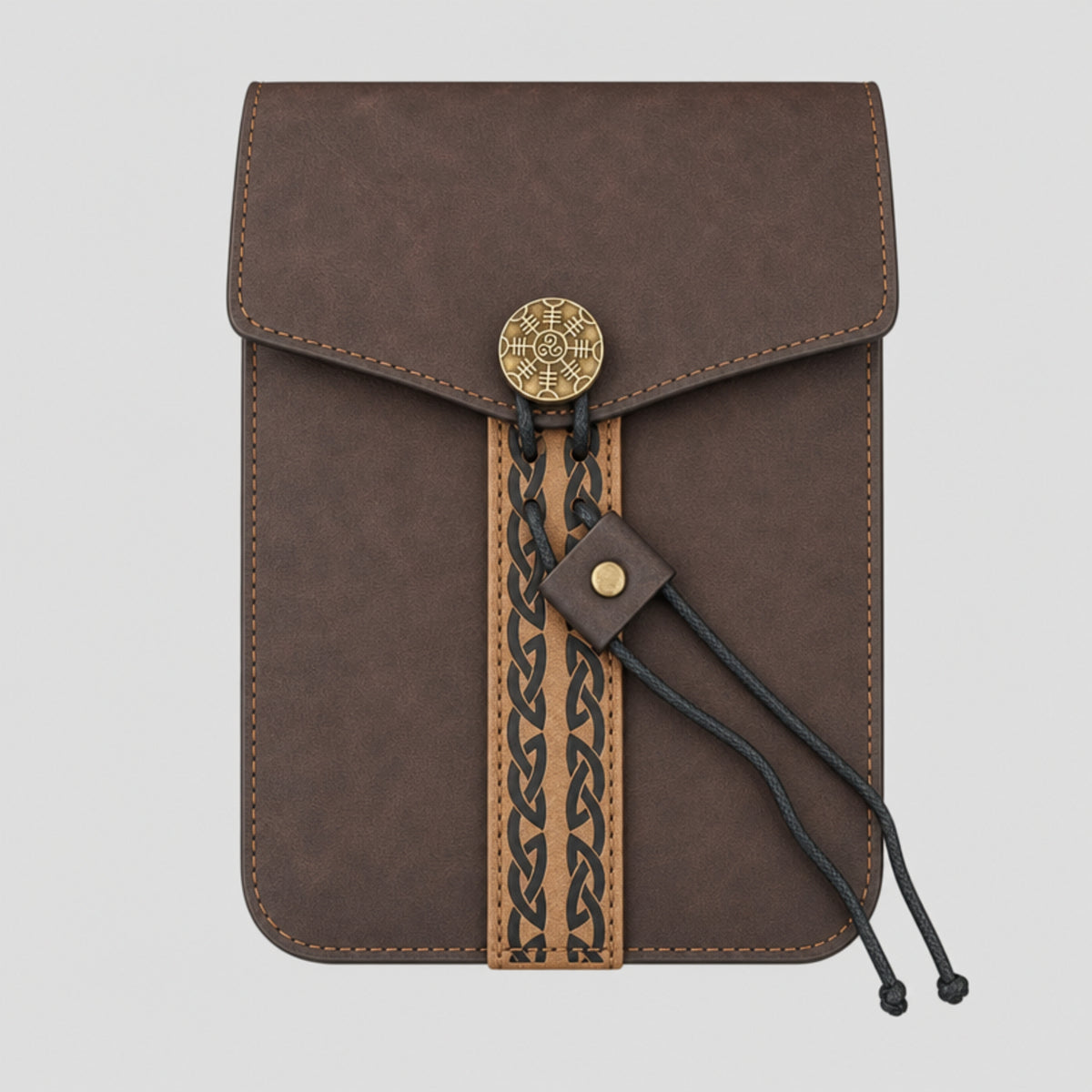 Viking Drawstring Belt Bag, Rectangle, Brown