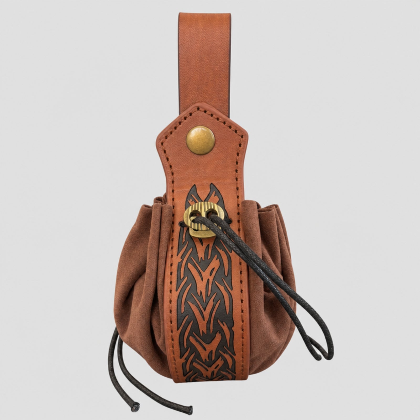 Nordic Drawstring Coin Purse Tribal, Brown